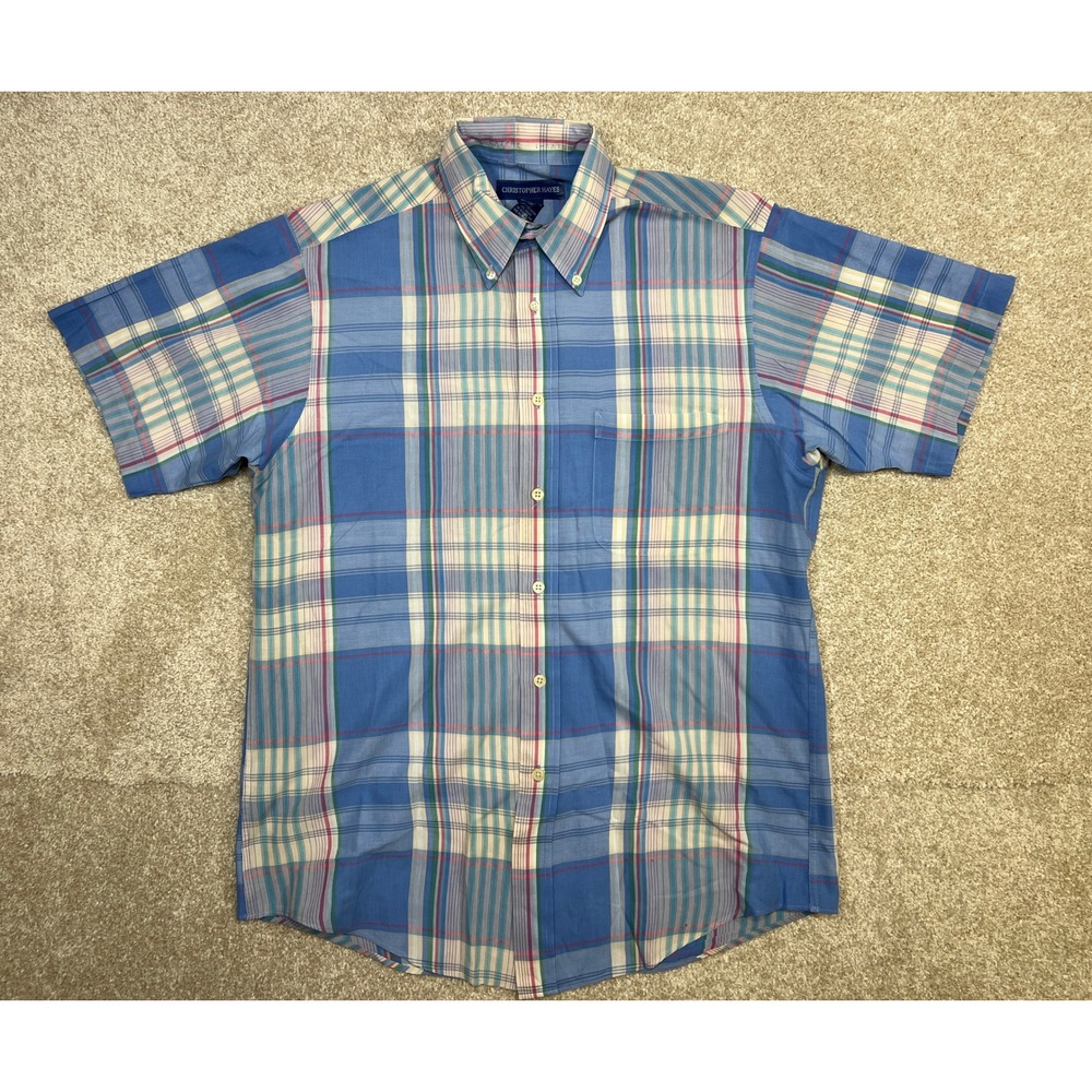 Vtg 80s Christopher Hayes Mens Plaid Short Sleeve Button Up Shirt‎ S